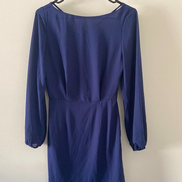 Longsleeve Navy Blue Dress with Deep Back Swoop - Picture 4 of 5